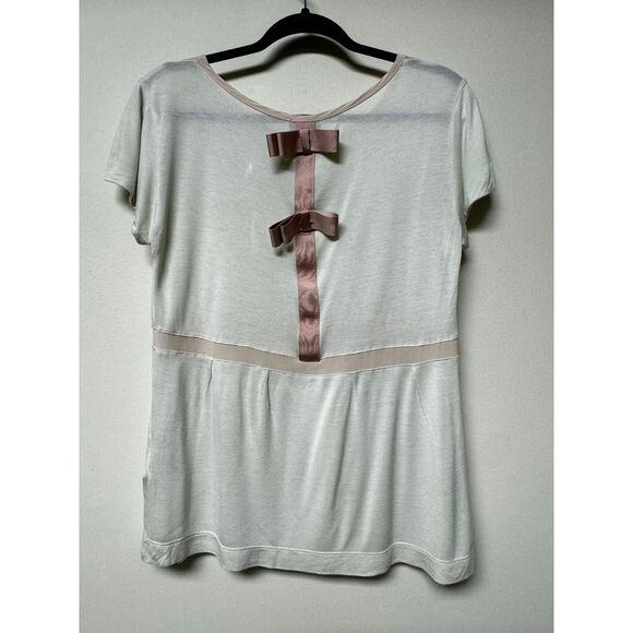 FENDI Silk Blend Bow Back Short Sleeve Tee, Ivory/Pink, Sz 44 (L-XL) - Picture 5 of 11